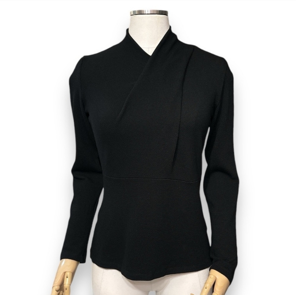 RONEN CHEN Black Knit Asymmetrical Draped Collar Top - Picture 7 of 7